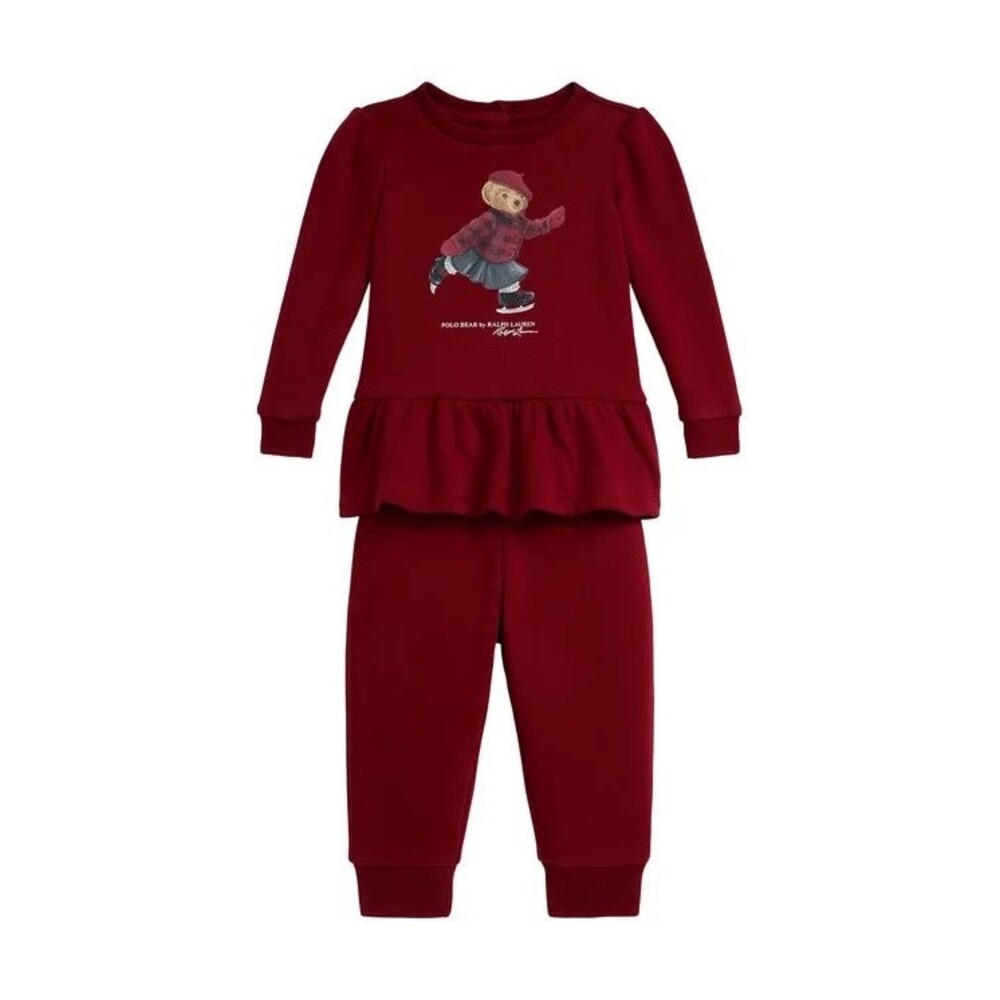 NWT RALPH LAUREN Baby Girls FLEECE 2 PC POLO BEAR SWEATER PANTS SET